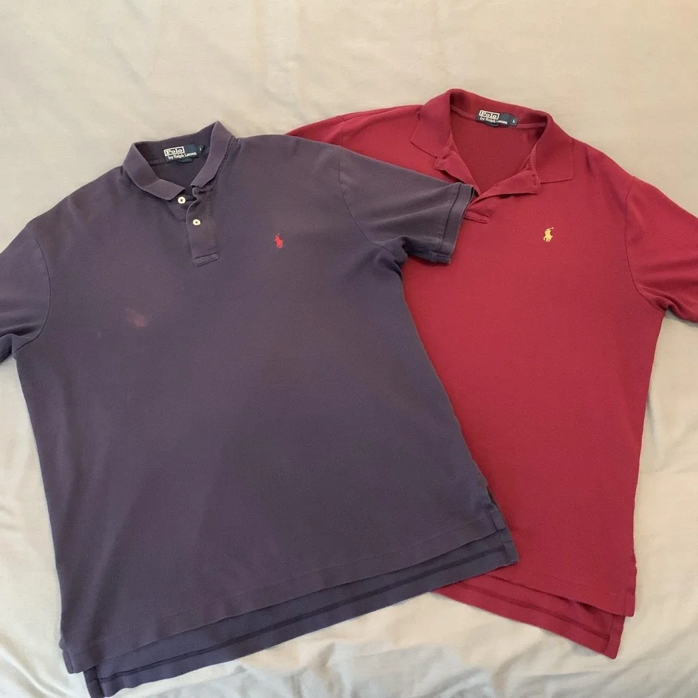 Polo Ralph Lauren Polo Shirt Mens Large Lot Of 2 Purple Red Pony Casual Cotton